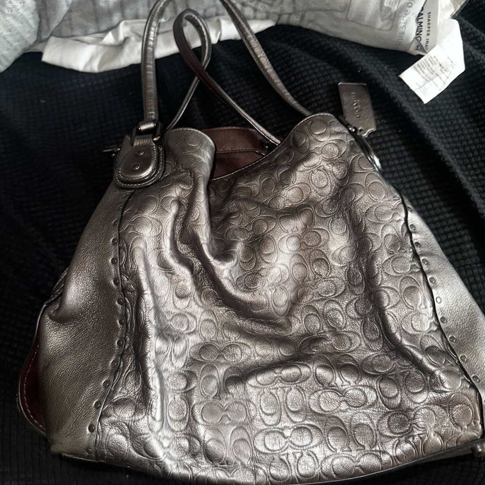 Coach Metallic Silver Shoulder Bag
